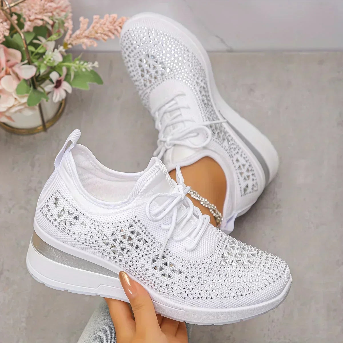 Astrid | Women's Platform Sneakers with Rhinestone Detail