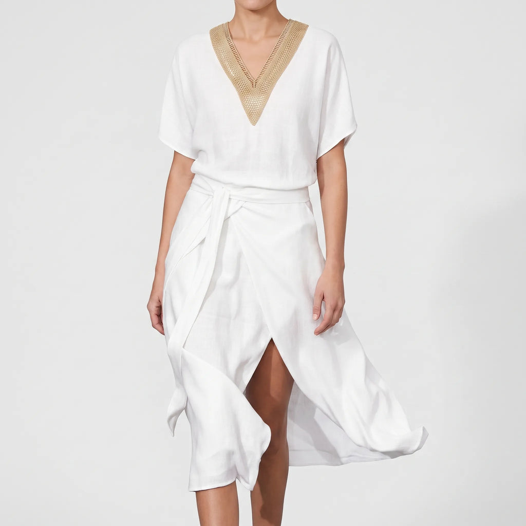 Auralia - Flowy V-Neck Wrap Midi Dress