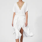 Auralia - Flowy V-Neck Wrap Midi Dress