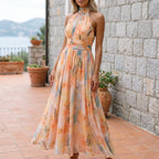 Auralis - Flowy Floral Halter Maxi Dress