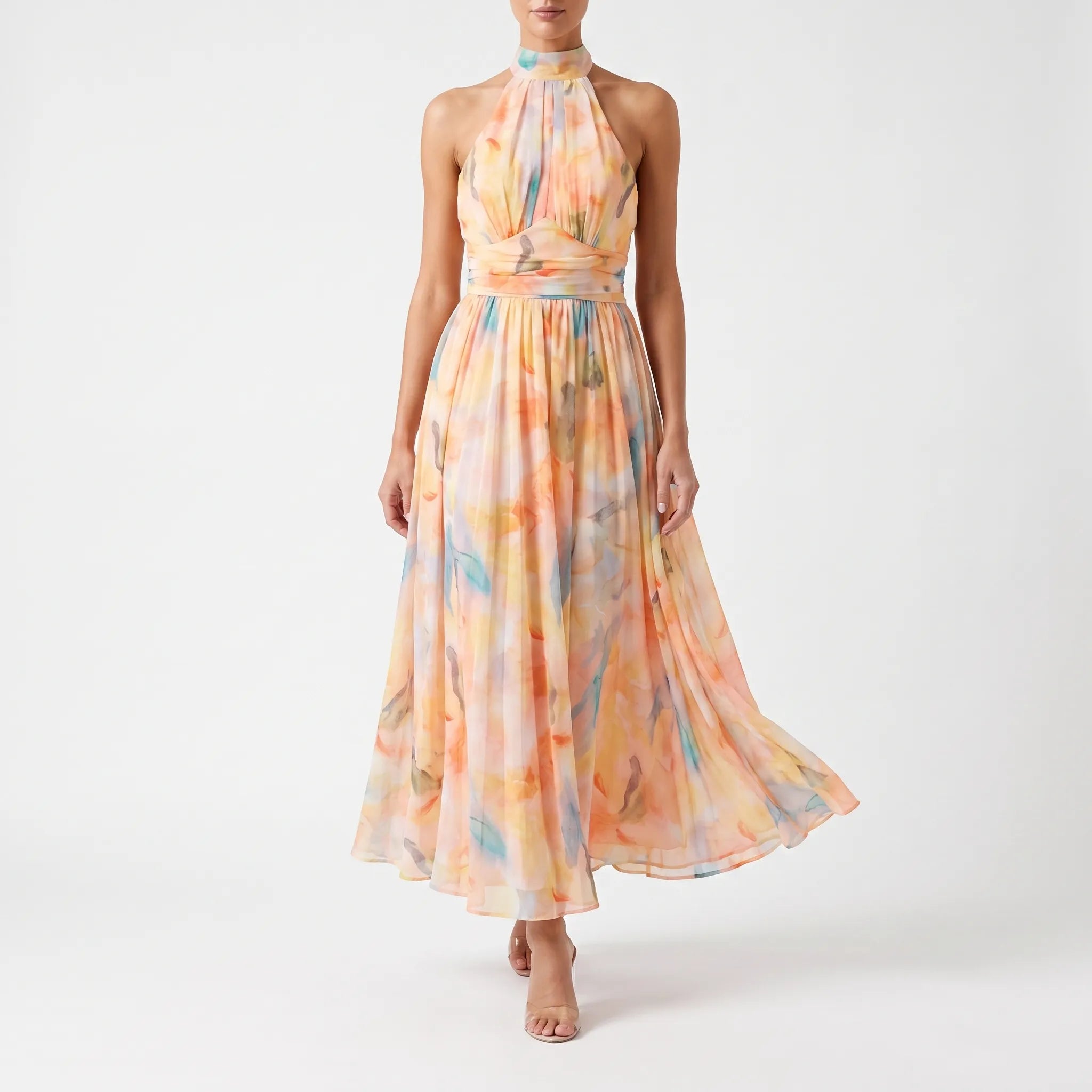 Auralis - Flowy Floral Halter Maxi Dress