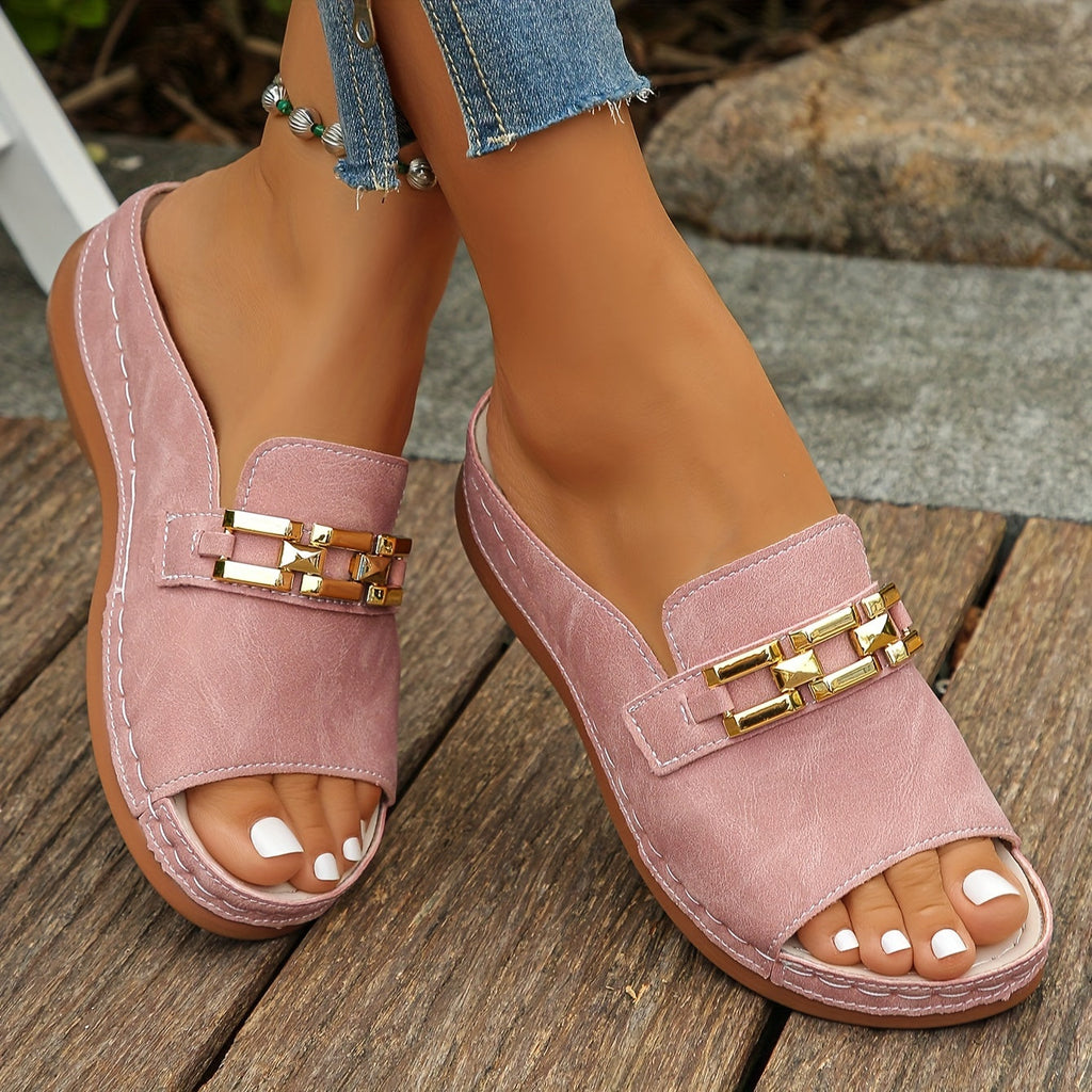 Aveline | Women's Open-Toe Sandals with Gold Chain Detail