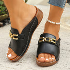 Aveline | Women's Open-Toe Sandals with Gold Chain Detail