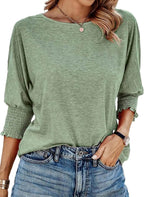 Nola | Women's Casual Knit Blouse with Smocked Sleeves
