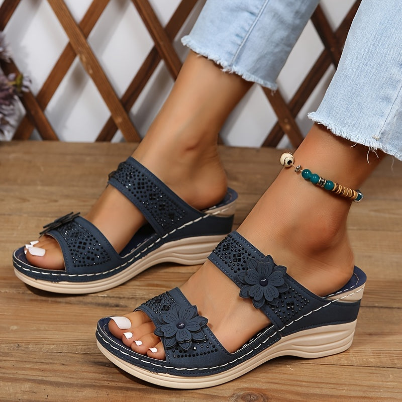 Thea | Women's Floral Wedge Slide Sandals