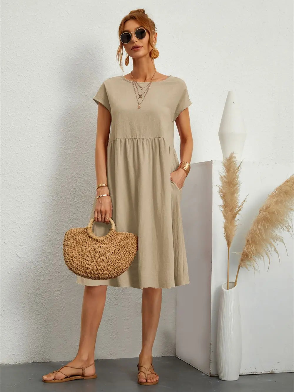 Rhea | Women's Casual Midi Dress with Pockets