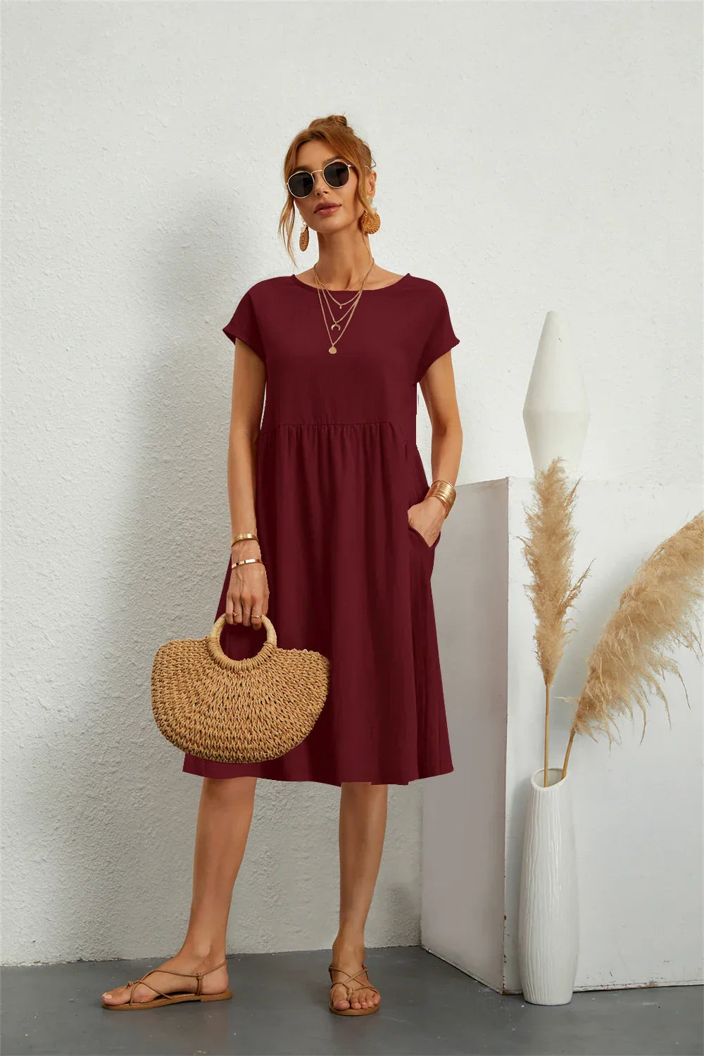 Rhea | Women's Casual Midi Dress with Pockets