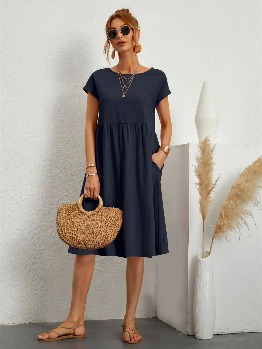 Rhea | Women's Casual Midi Dress with Pockets