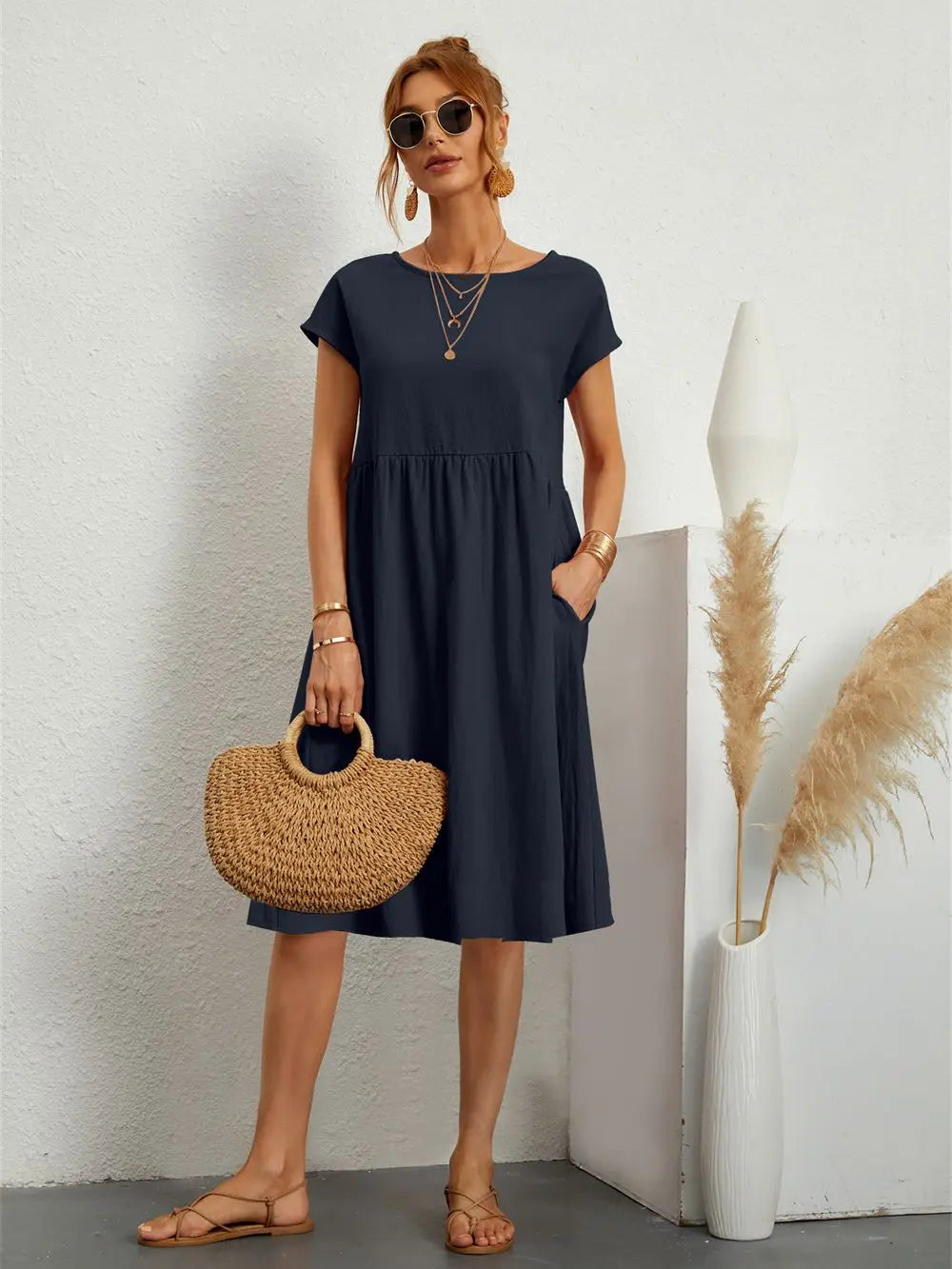 Rhea | Women's Casual Midi Dress with Pockets