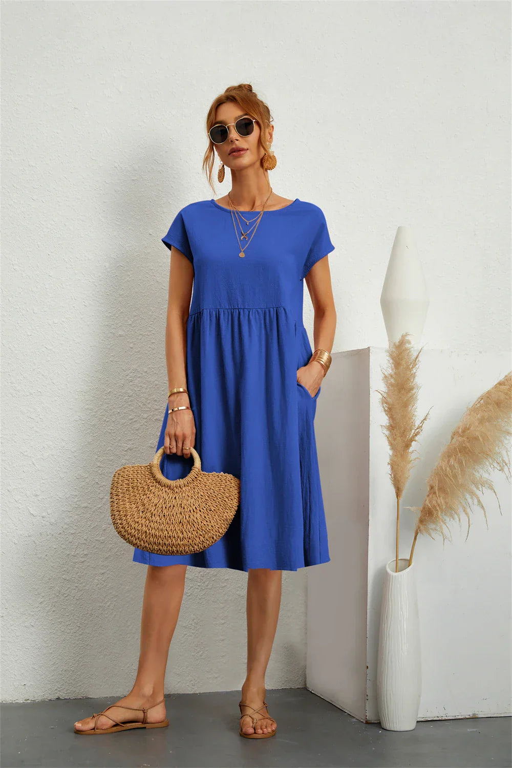 Rhea | Women's Casual Midi Dress with Pockets