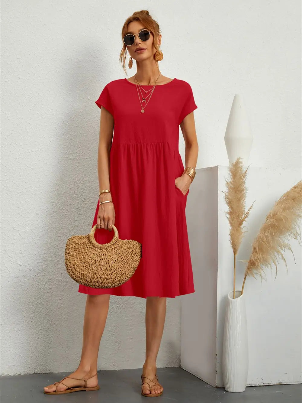 Rhea | Women's Casual Midi Dress with Pockets