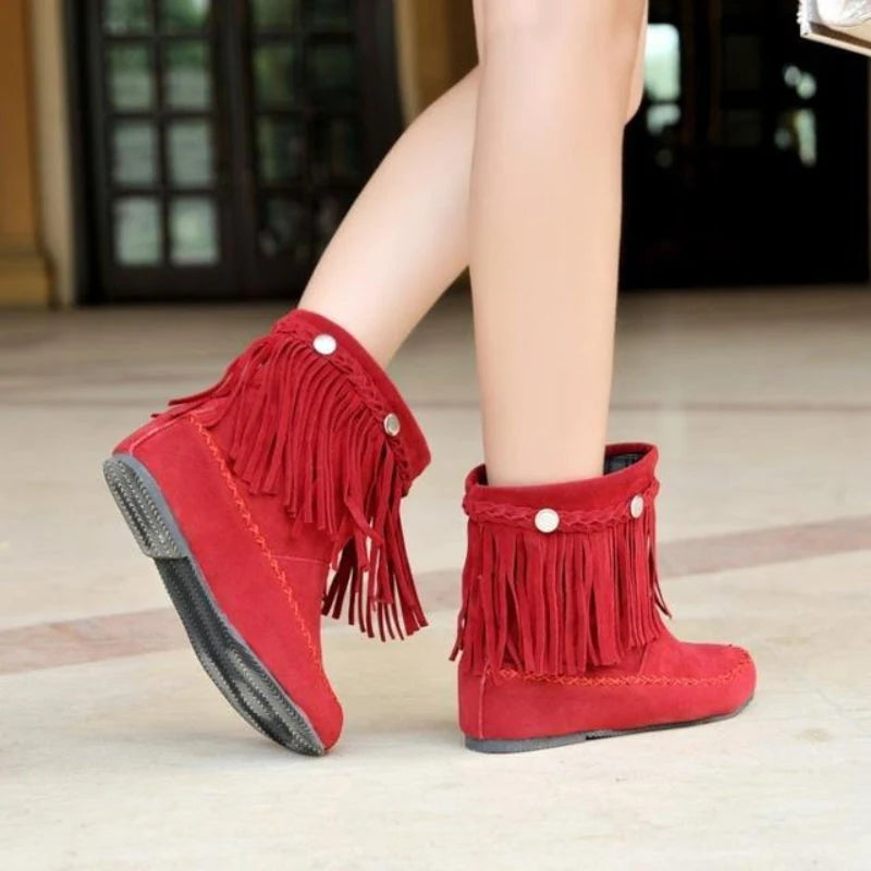 Hazel | Women's Faux Suede Fringe Ankle Boots