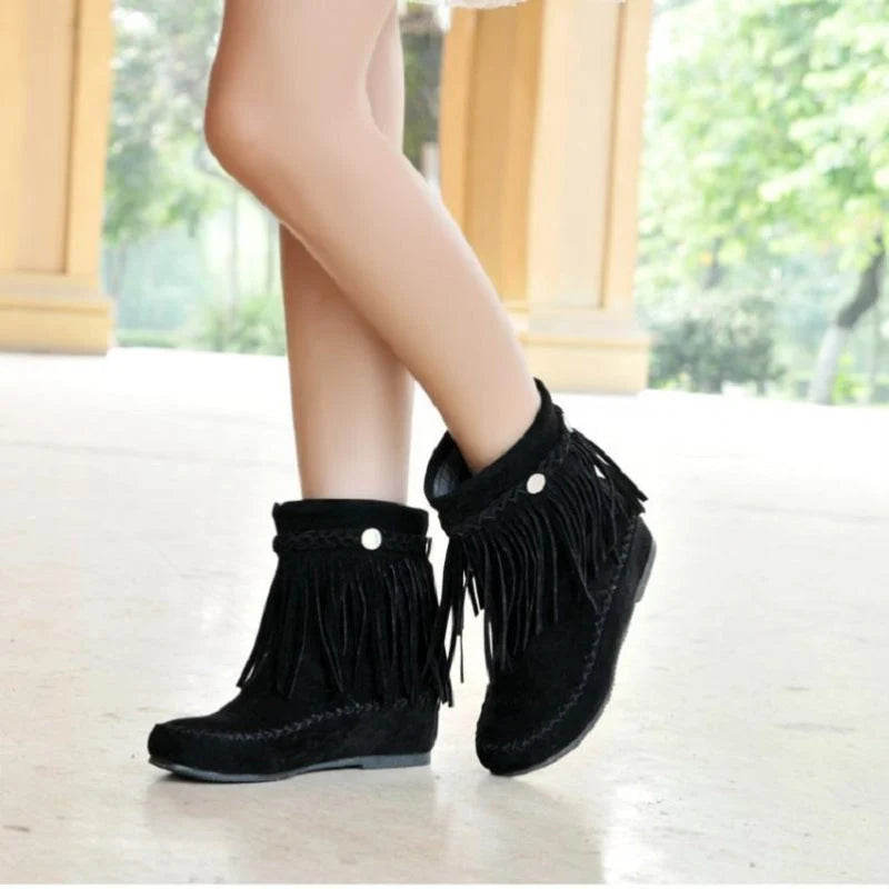 Hazel | Women's Faux Suede Fringe Ankle Boots