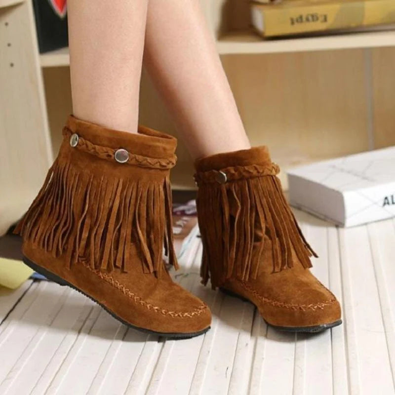 Hazel | Women's Faux Suede Fringe Ankle Boots