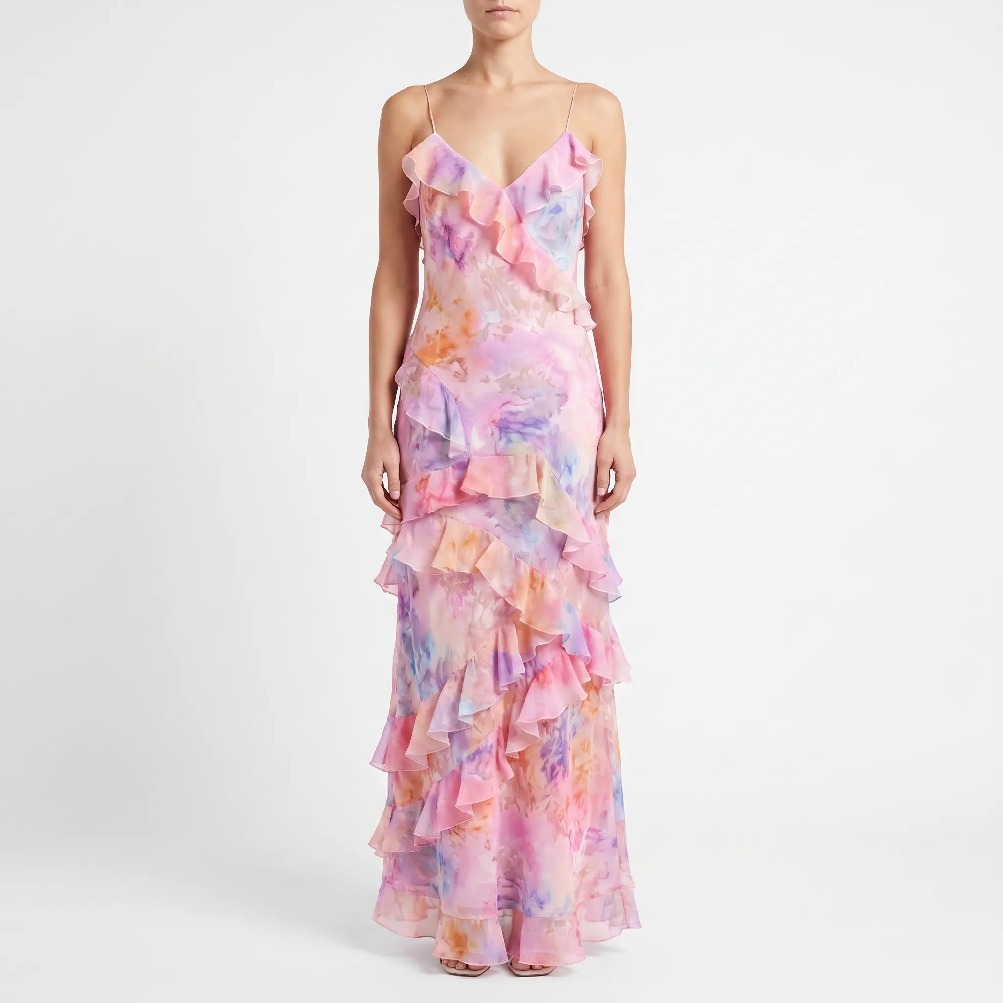 Breezina - Flowy Pink Maxi Dress With Ruffles