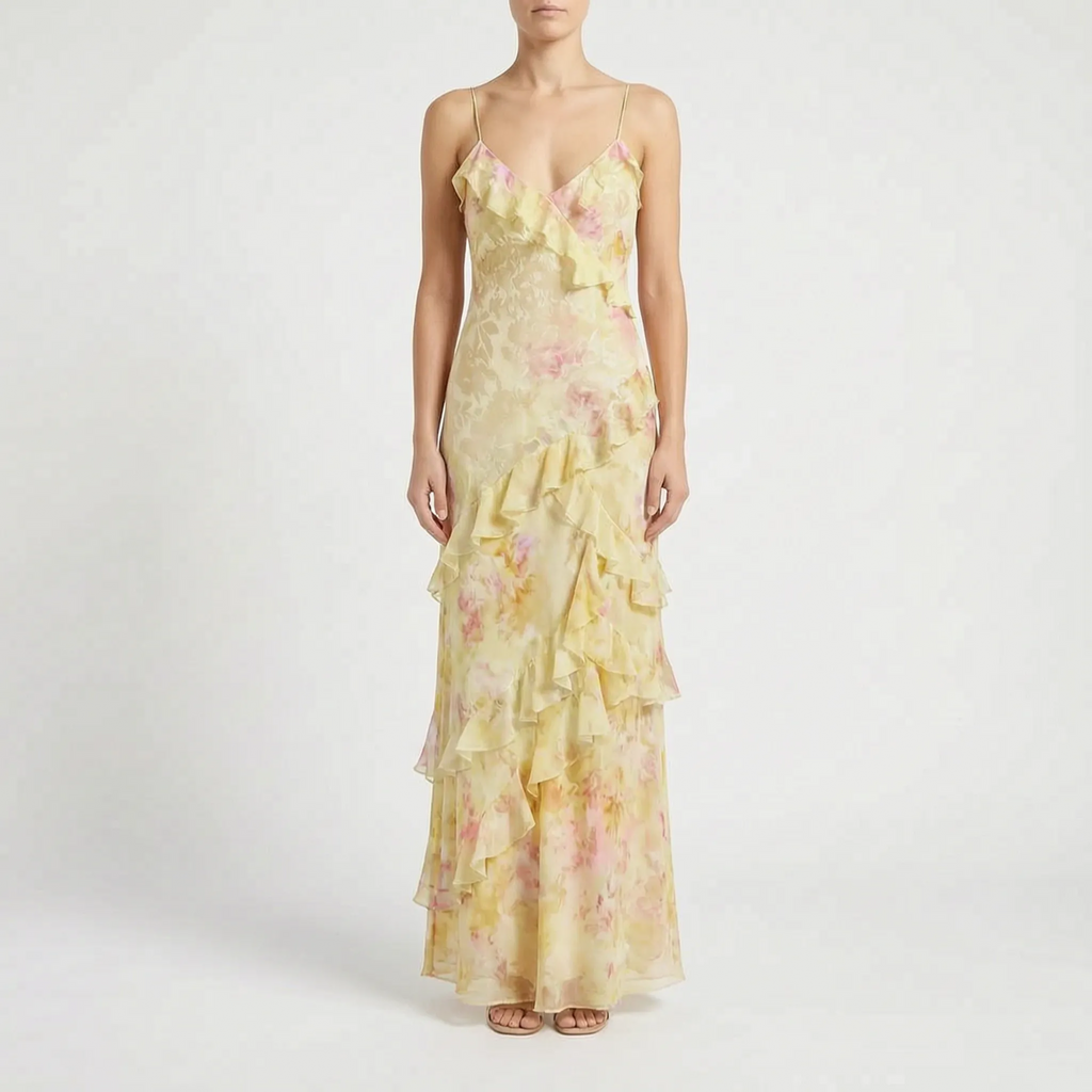 Breezina - Flowy Pink Maxi Dress With Ruffles