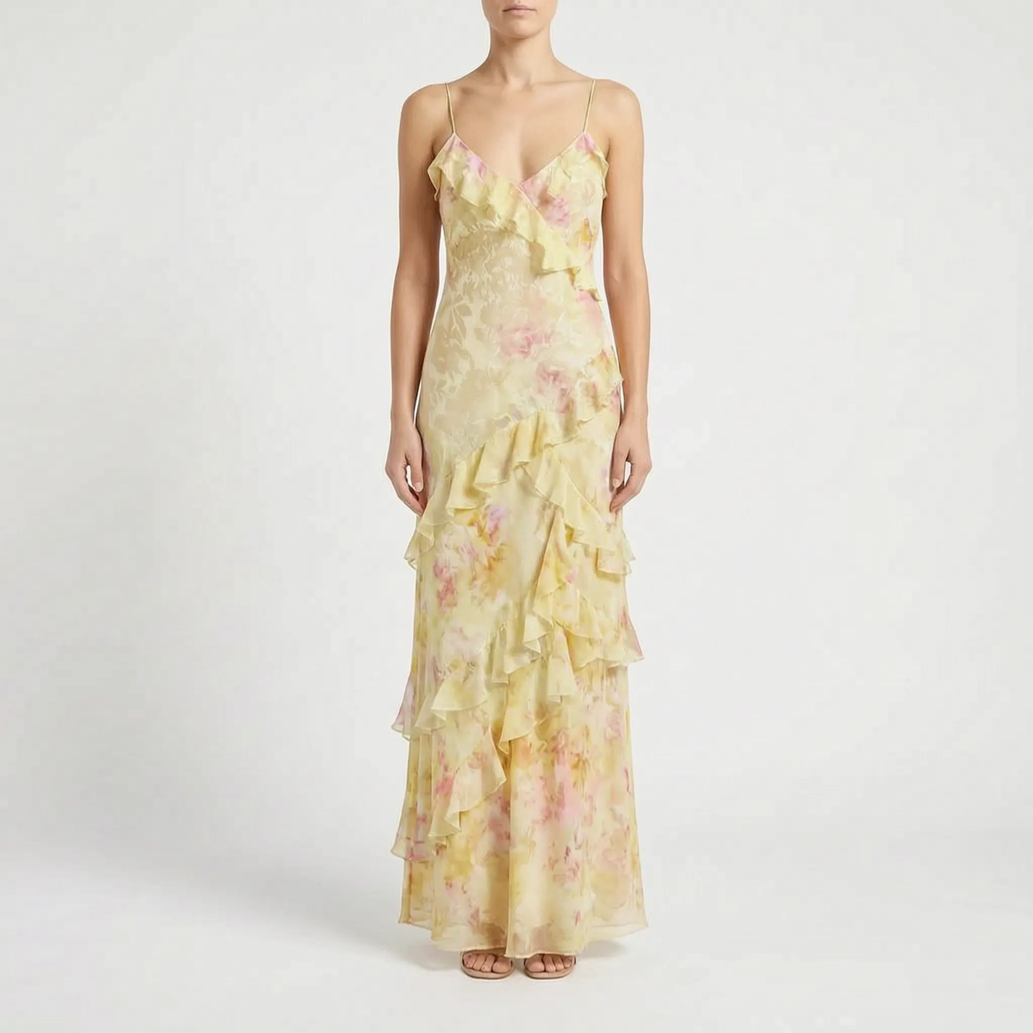 Breezina - Flowy Pink Maxi Dress With Ruffles