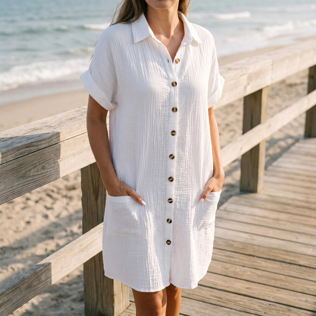 Breezora - Relaxed Fit Button Front Shirt Dress