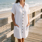 Breezora - Relaxed Fit Button Front Shirt Dress