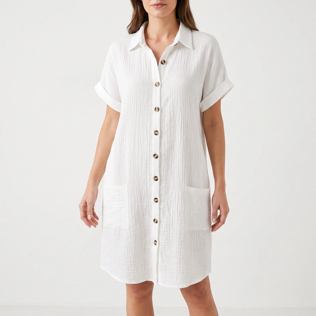 Breezora - Relaxed Fit Button Front Shirt Dress