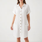 Breezora - Relaxed Fit Button Front Shirt Dress