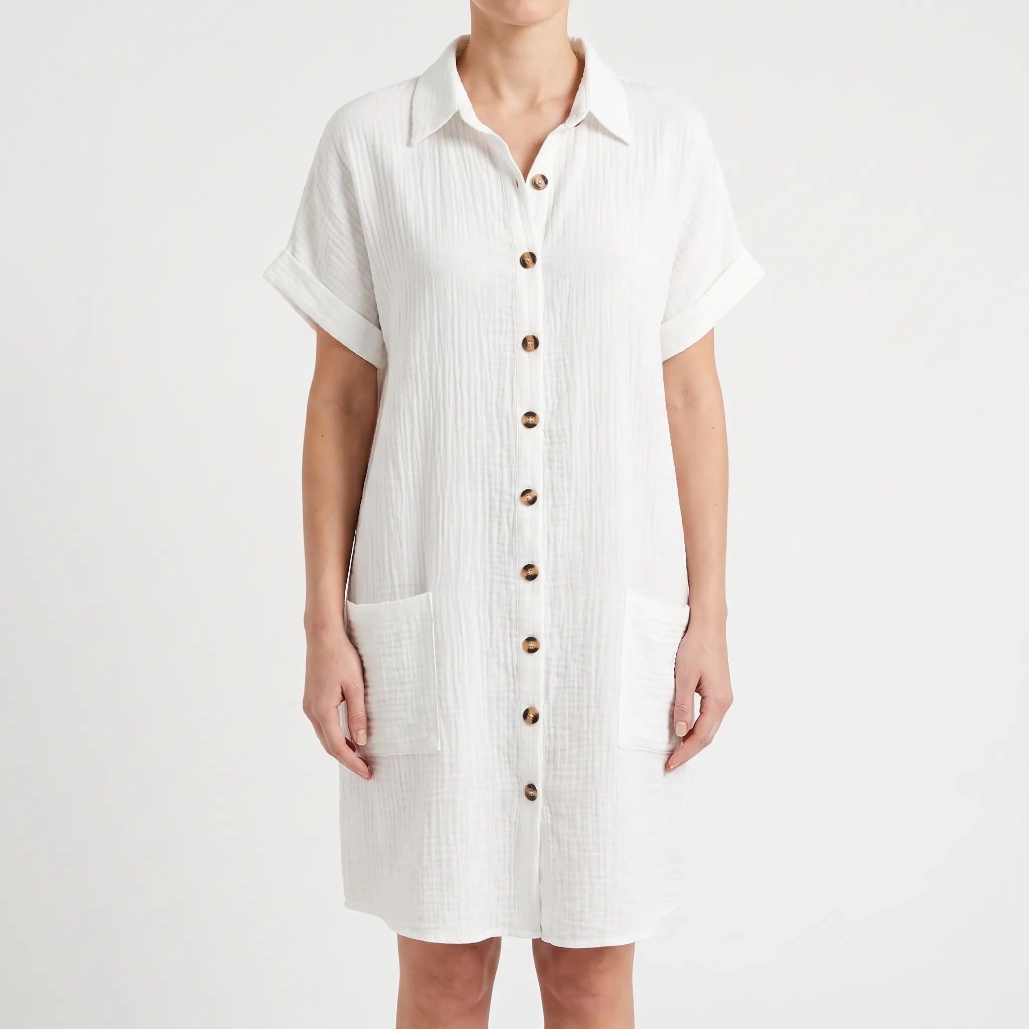 Breezora - Relaxed Fit Button Front Shirt Dress