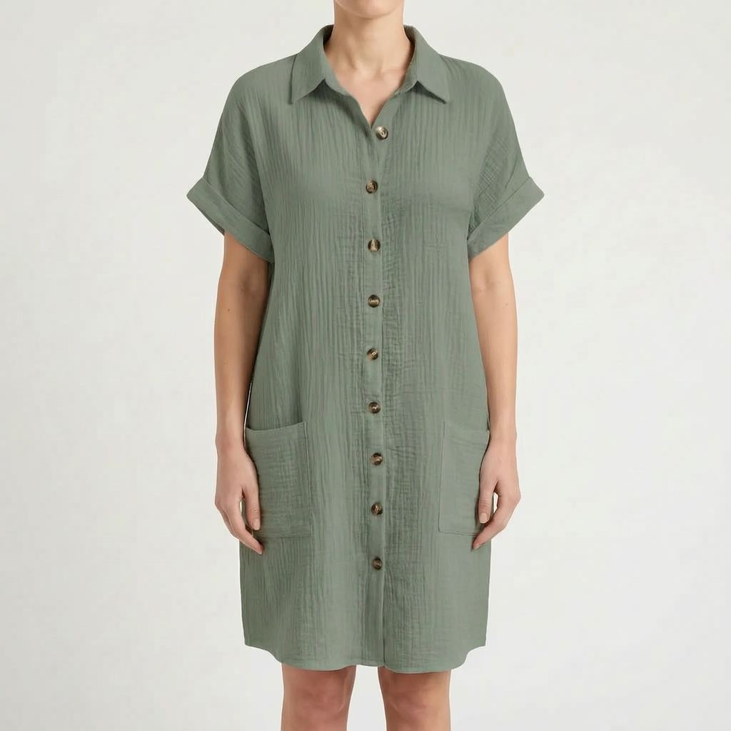 Breezora - Relaxed Fit Button Front Shirt Dress