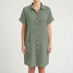 Breezora - Relaxed Fit Button Front Shirt Dress
