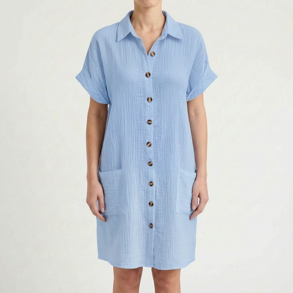 Breezora - Relaxed Fit Button Front Shirt Dress