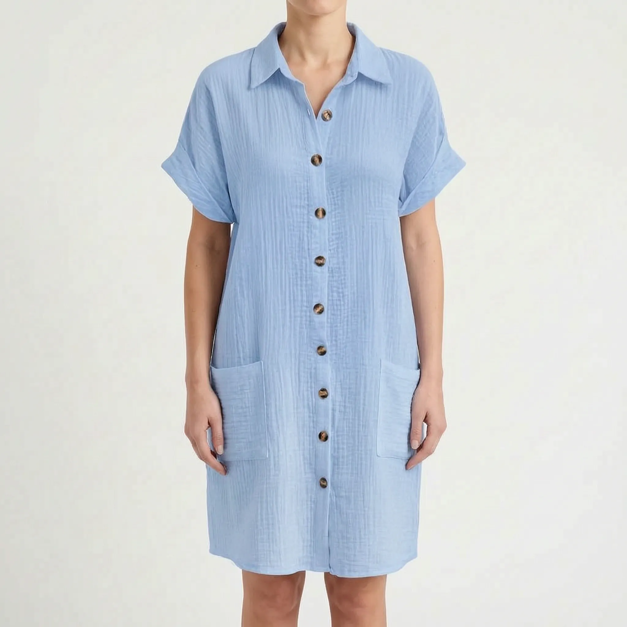 Breezora - Relaxed Fit Button Front Shirt Dress