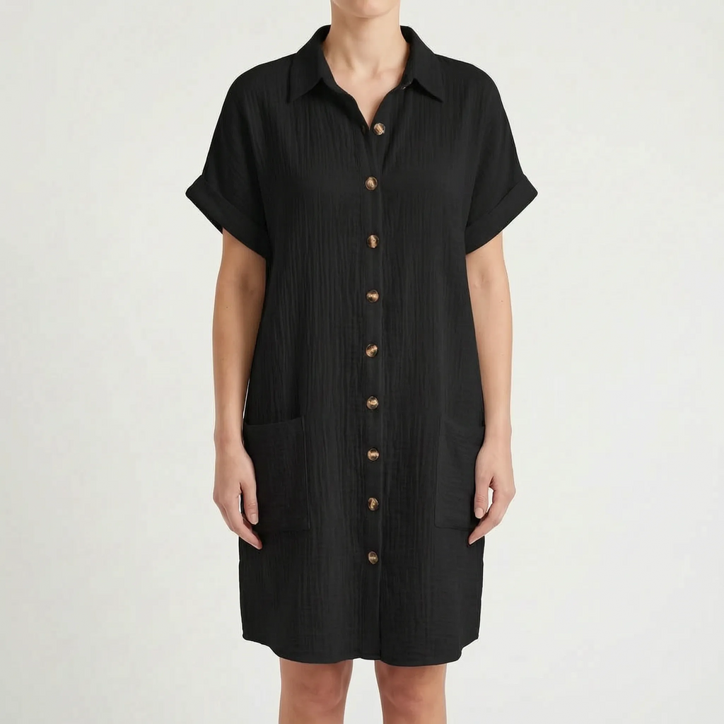 Breezora - Relaxed Fit Button Front Shirt Dress