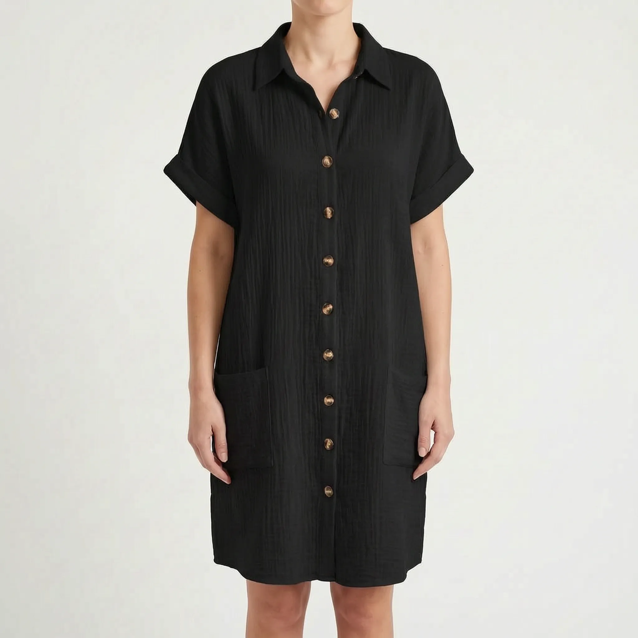 Breezora - Relaxed Fit Button Front Shirt Dress