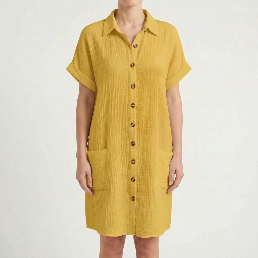 Breezora - Relaxed Fit Button Front Shirt Dress