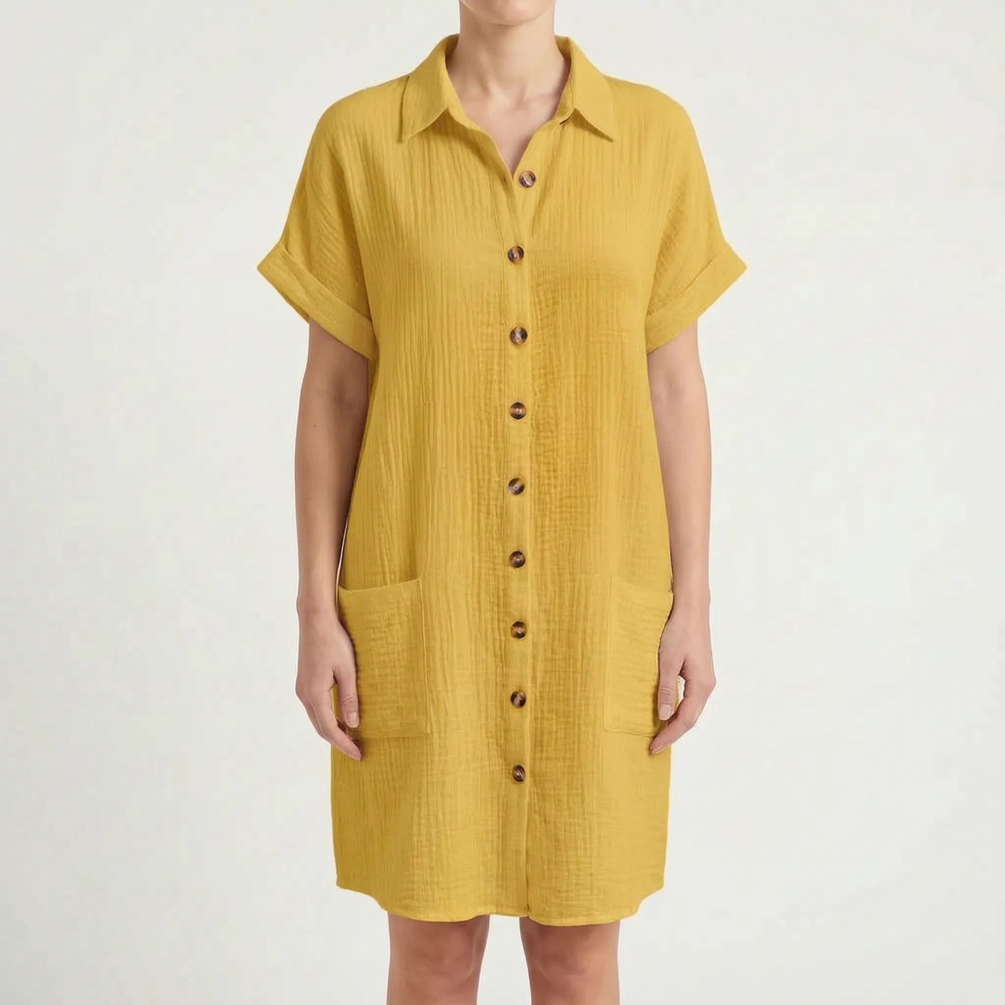 Breezora - Relaxed Fit Button Front Shirt Dress