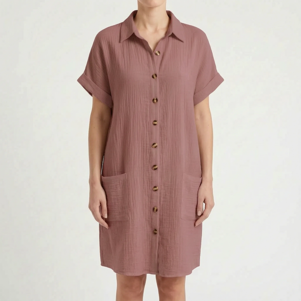 Breezora - Relaxed Fit Button Front Shirt Dress