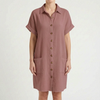 Breezora - Relaxed Fit Button Front Shirt Dress