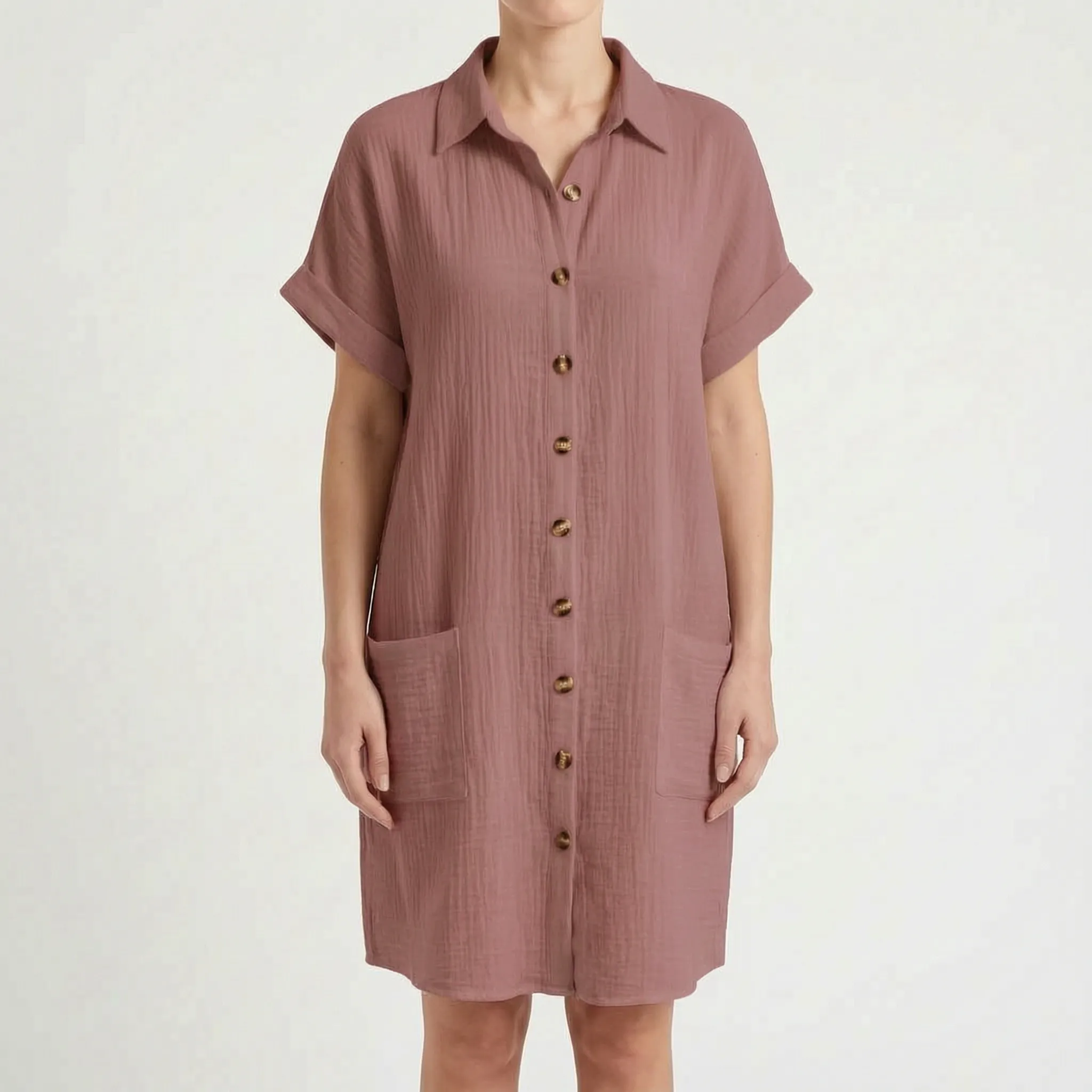 Breezora - Relaxed Fit Button Front Shirt Dress