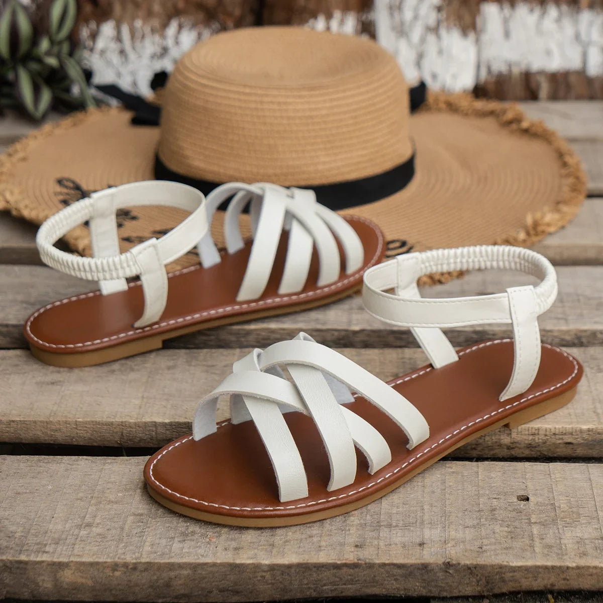 Brielle | Women's Strappy Flat Sandals with Ankle Strap