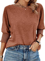 Nola | Women's Casual Knit Blouse with Smocked Sleeves