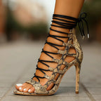 Calista - Women's Snakeskin Lace-Up Stilettos