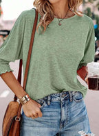 Nola | Women's Casual Knit Blouse with Smocked Sleeves