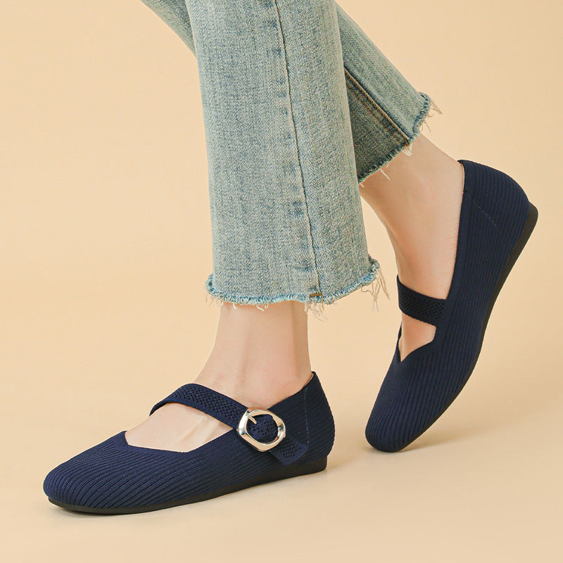 Celeste - Women's Knit Mary Janes with Buckle Detail