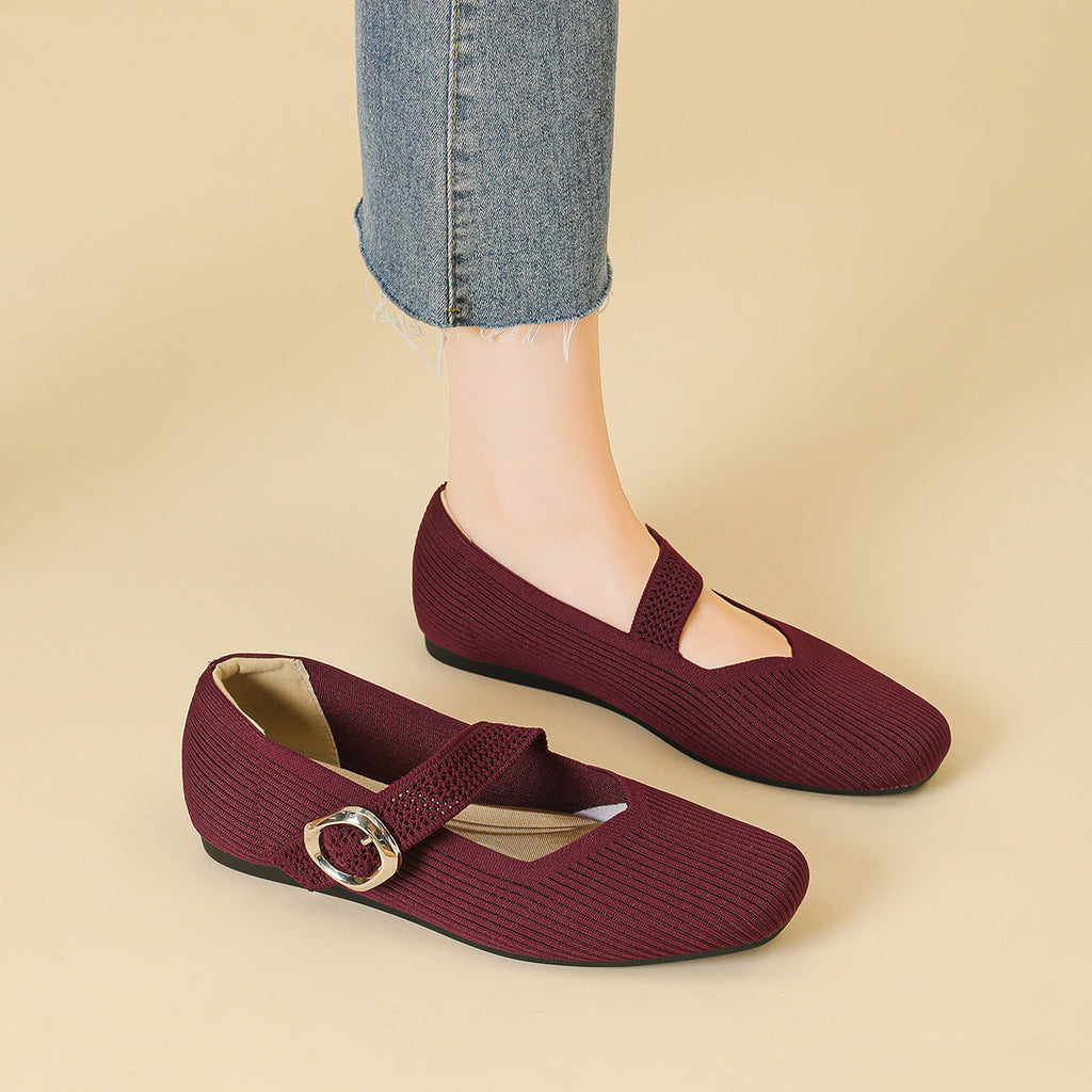 Celeste - Women's Knit Mary Janes with Buckle Detail