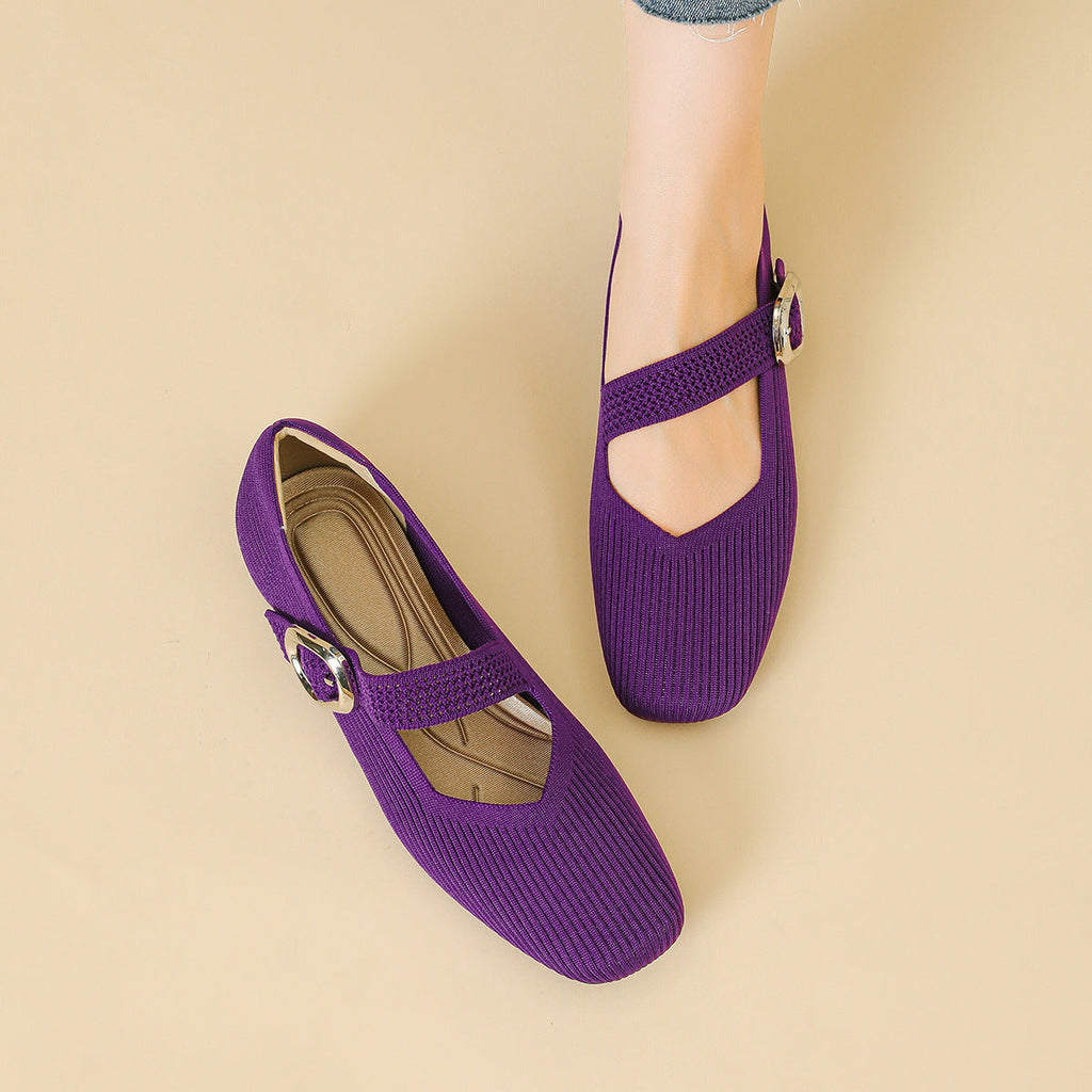 Celeste - Women's Knit Mary Janes with Buckle Detail