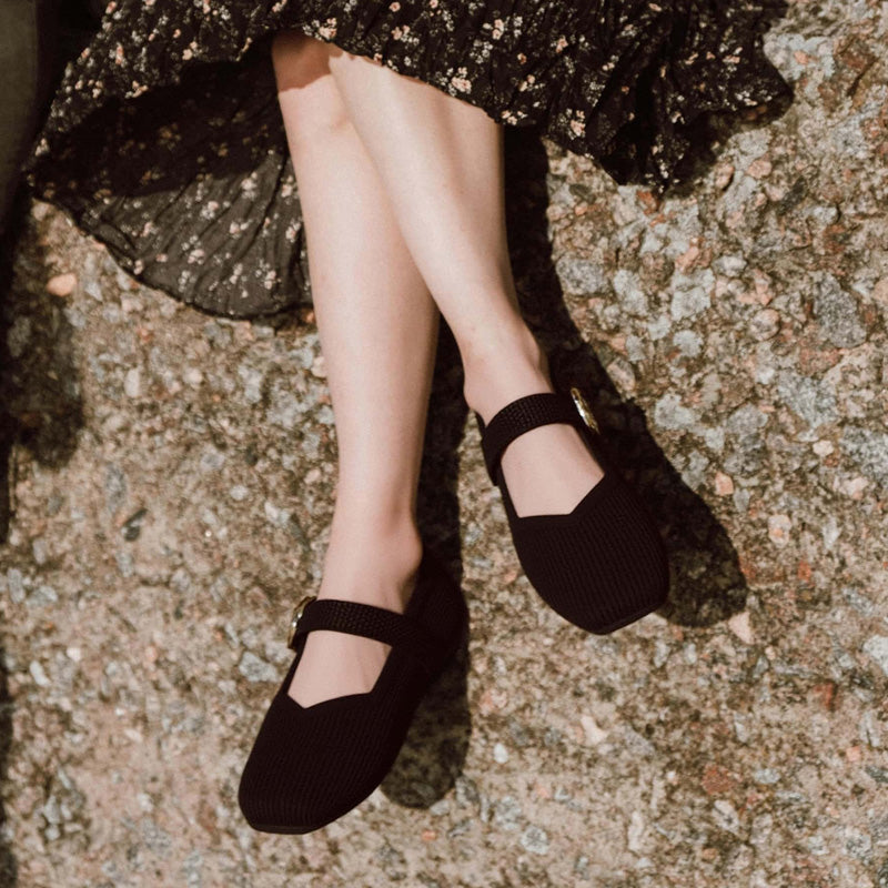 Celeste - Women's Knit Mary Janes with Buckle Detail