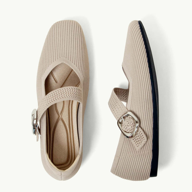Celeste - Women's Knit Mary Janes with Buckle Detail