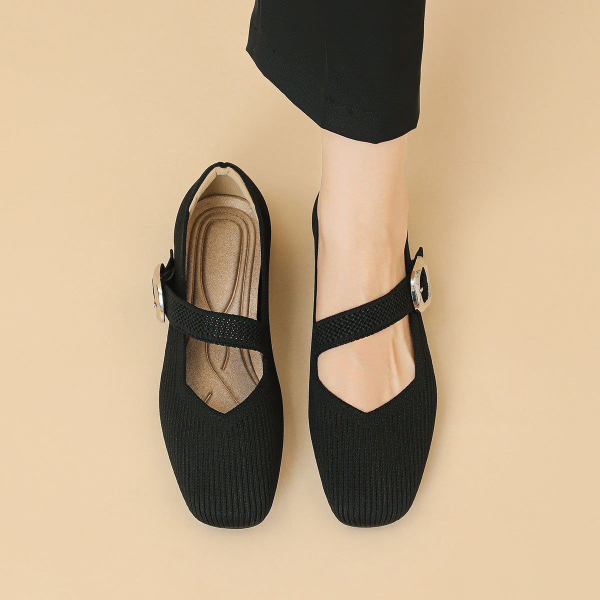 Celeste - Women's Knit Mary Janes with Buckle Detail