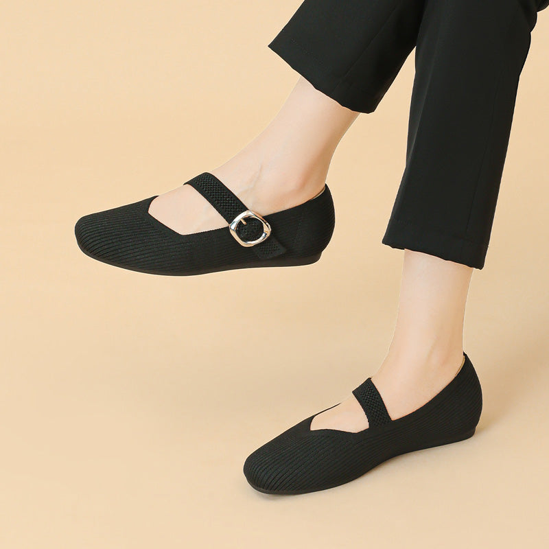 Celeste - Women's Knit Mary Janes with Buckle Detail