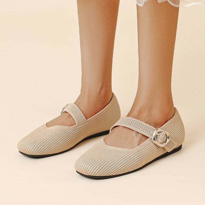 Celeste - Women's Knit Mary Janes with Buckle Detail