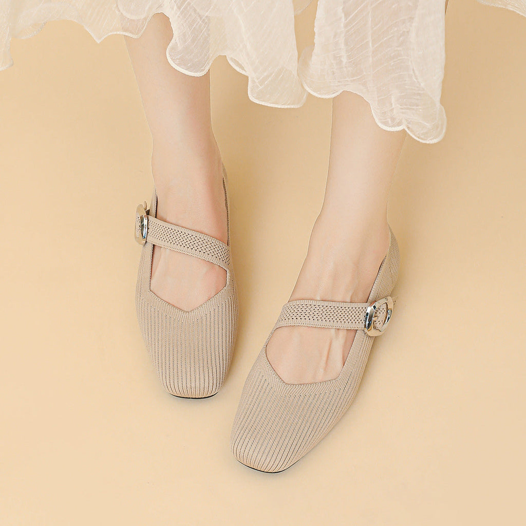 Celeste - Women's Knit Mary Janes with Buckle Detail